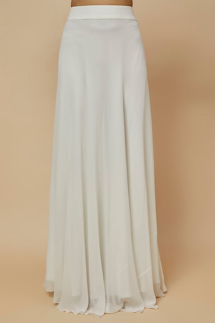 Ivory Georgette Pearl & Bead Embroidered Cape Set by Kresha Lulla at Pernia's Pop Up Shop