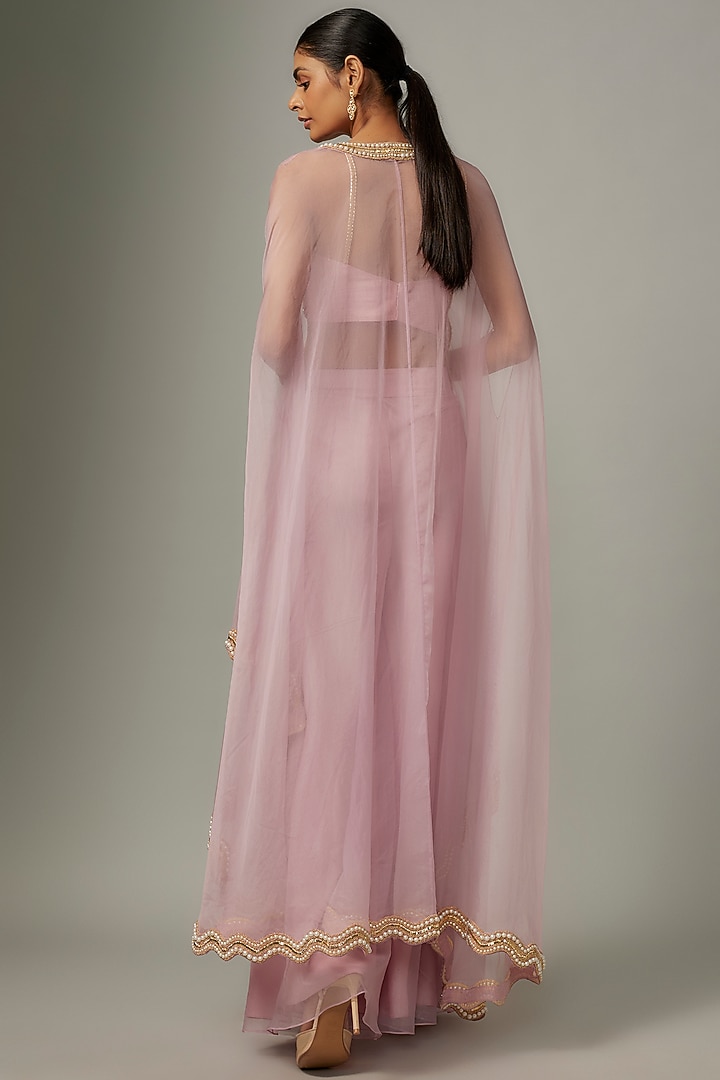 Lilac Raw Silk Weaves Embroidered Cape Set by Kresha Lulla at Pernia's Pop Up Shop