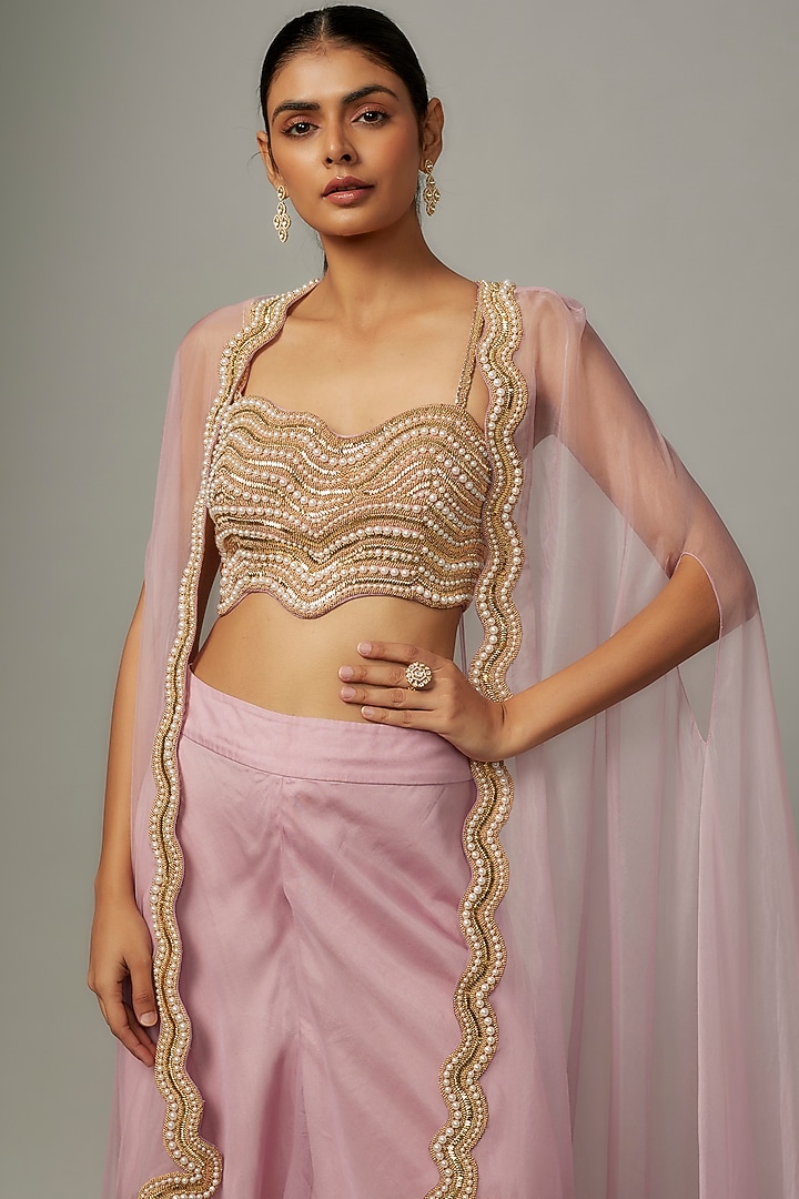 Lilac Raw Silk Weaves Embroidered Cape Set by Kresha Lulla at Pernia's Pop Up Shop