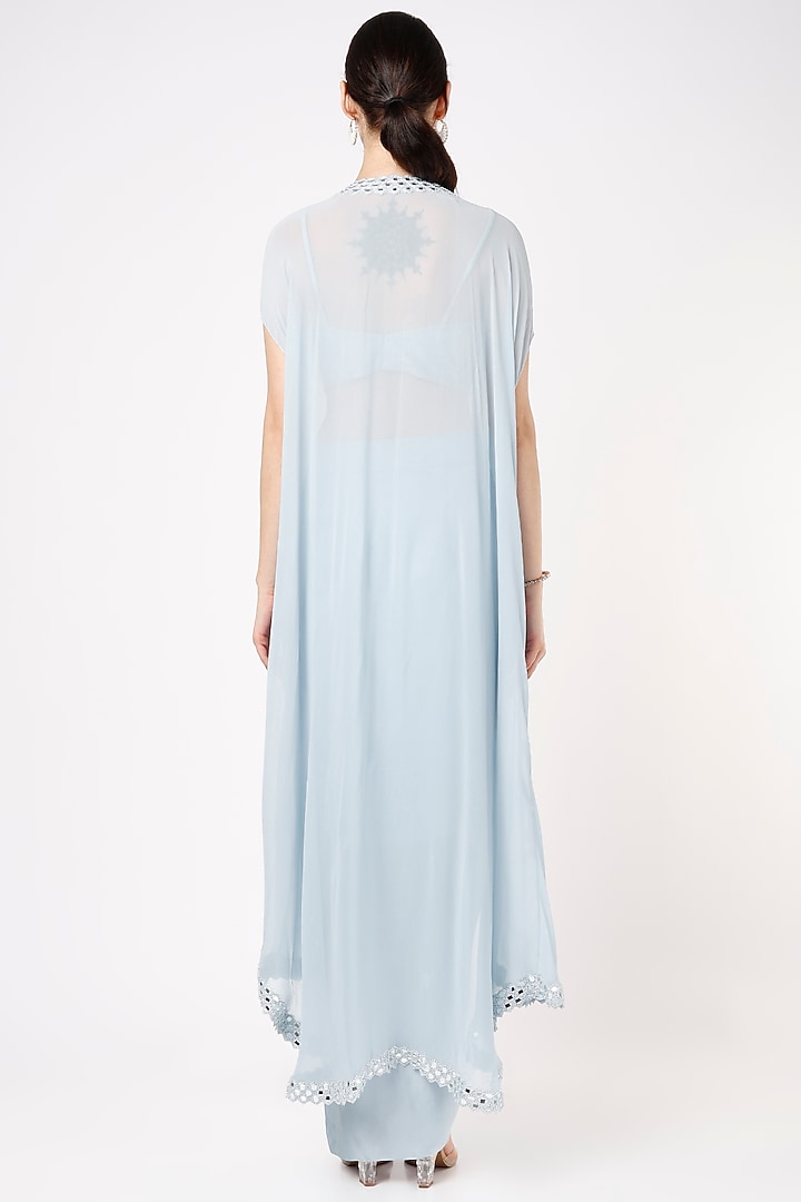 Powder Blue Embroidered Cape Set by Kresha Lulla at Pernia's Pop Up Shop