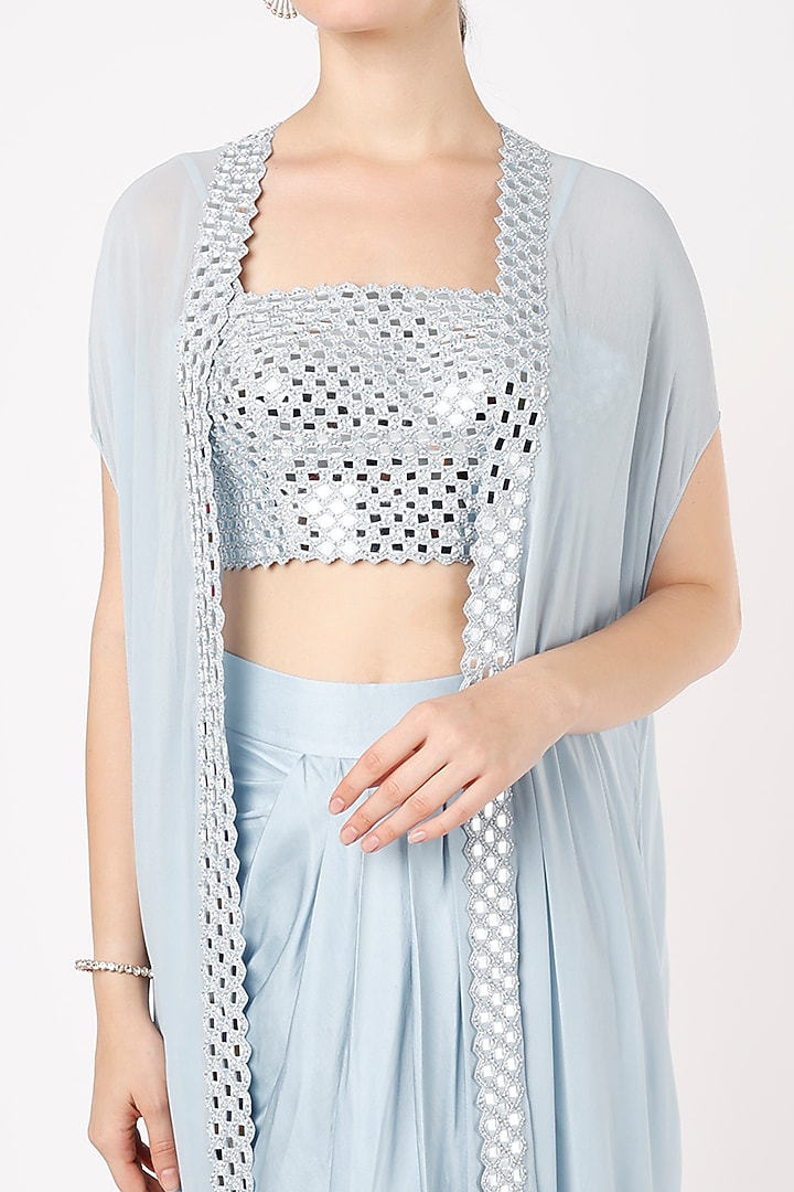 Powder Blue Embroidered Cape Set by Kresha Lulla at Pernia's Pop Up Shop