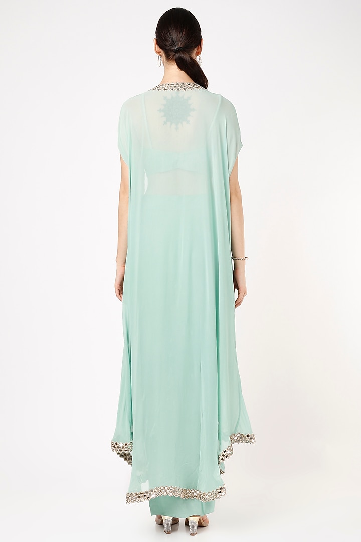 Mint Green Embroidered Cape Set by Kresha Lulla at Pernia's Pop Up Shop