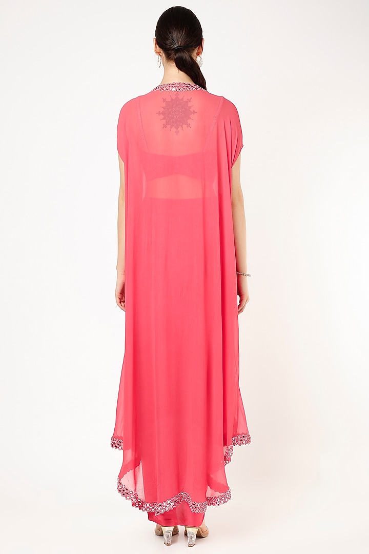 Bright Pink Embroidered Cape Set by Kresha Lulla at Pernia's Pop Up Shop