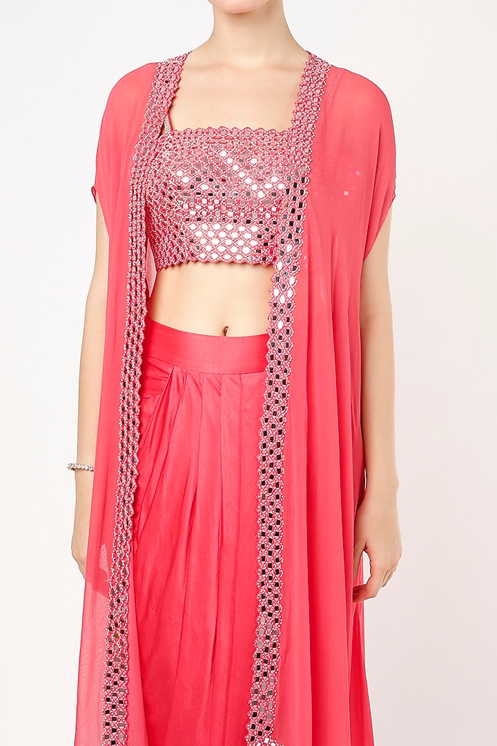 Bright Pink Embroidered Cape Set by Kresha Lulla at Pernia's Pop Up Shop