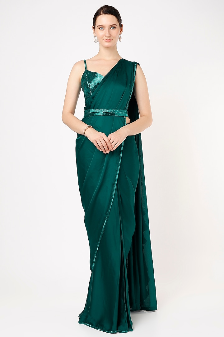 Teal Green Embroidered Wedding Saree Set by Kresha Lulla at Pernia's Pop Up Shop