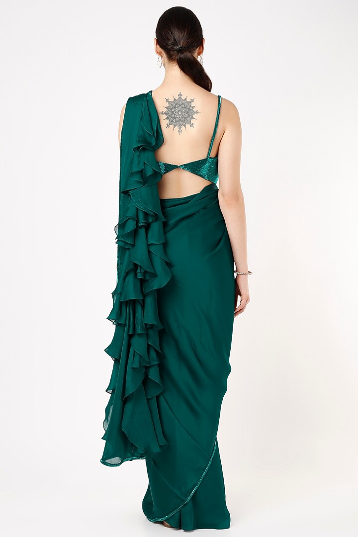 Teal Green Embroidered Wedding Saree Set by Kresha Lulla at Pernia's Pop Up Shop