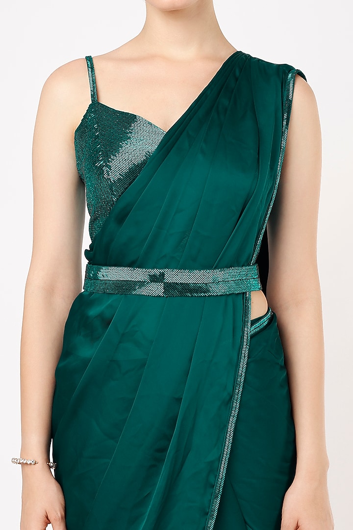 Teal Green Embroidered Wedding Saree Set by Kresha Lulla at Pernia's Pop Up Shop