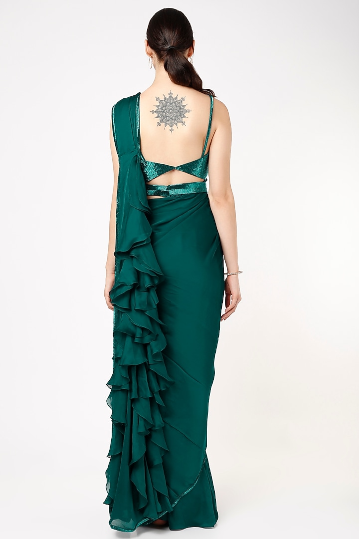 Teal Green Embroidered Wedding Saree Set by Kresha Lulla at Pernia's Pop Up Shop