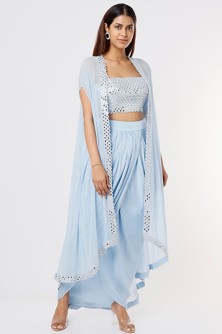 Powder Blue Georgette Dhoti Set by Kresha Lulla at Pernia's Pop Up Shop