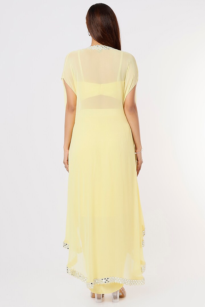 Lemon Yellow Embroidered Cape Set by Kresha Lulla at Pernia's Pop Up Shop