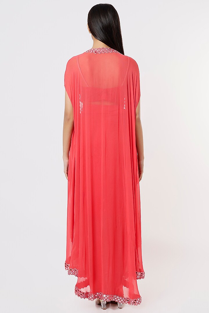 Bright Pink Embroidered Cape Set by Kresha Lulla at Pernia's Pop Up Shop