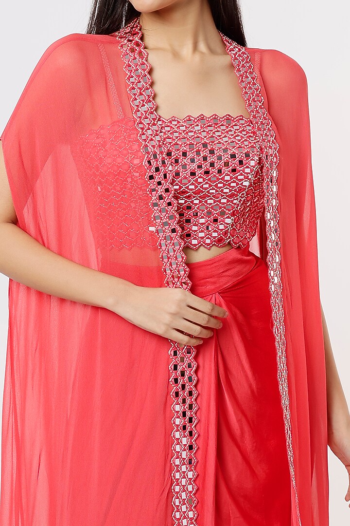 Bright Pink Embroidered Cape Set by Kresha Lulla at Pernia's Pop Up Shop