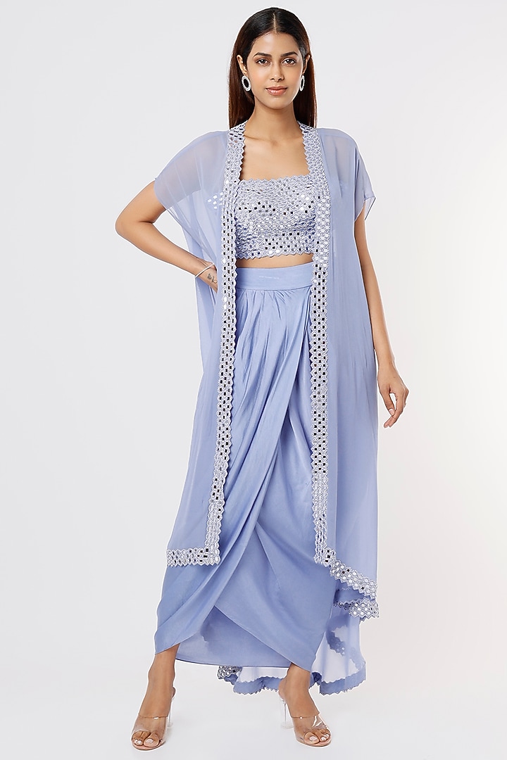 Periwinkle Blue Embroidered Cape Set by Kresha Lulla at Pernia's Pop Up Shop