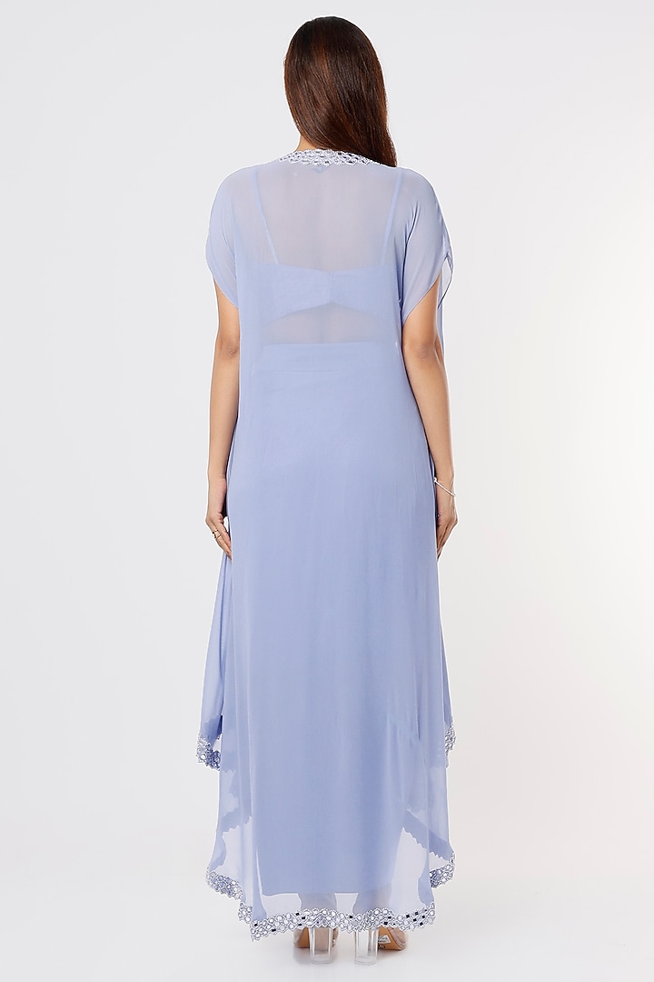 Periwinkle Blue Embroidered Cape Set by Kresha Lulla at Pernia's Pop Up Shop