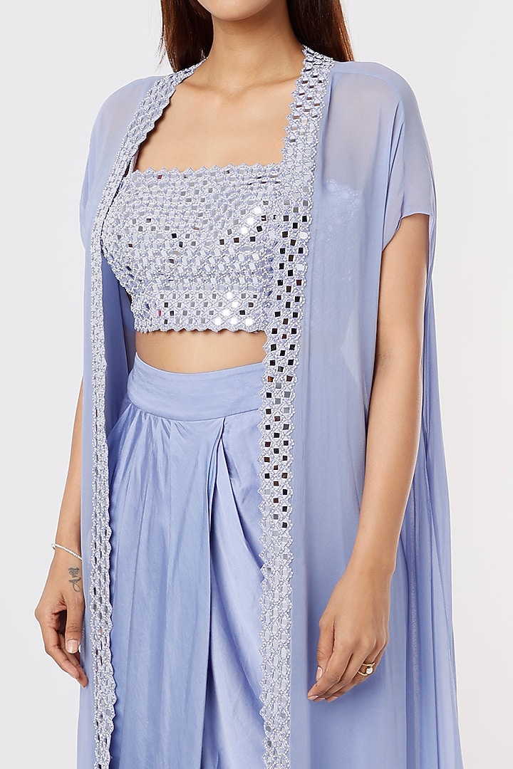 Periwinkle Blue Embroidered Cape Set by Kresha Lulla at Pernia's Pop Up Shop