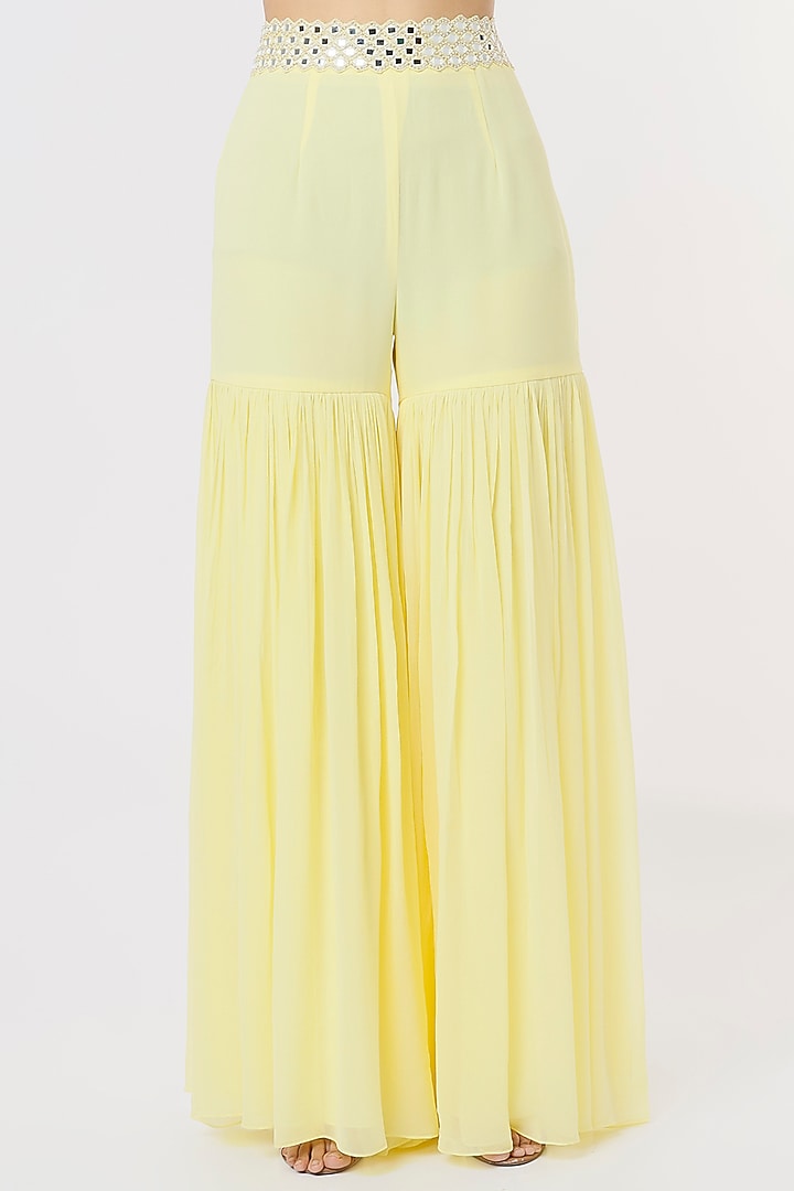 Lemon Yellow Georgette Wedding Sharara Set by Kresha Lulla at Pernia's Pop Up Shop