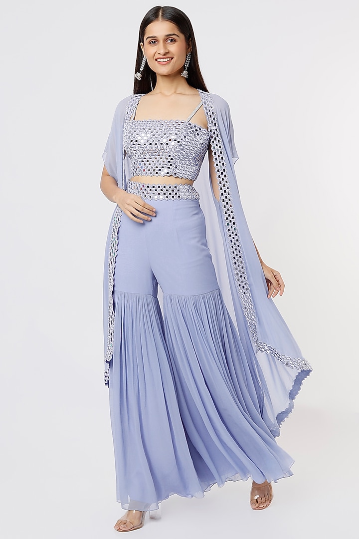 Periwinkle Blue Georgette Wedding Sharara Set by Kresha Lulla at Pernia's Pop Up Shop