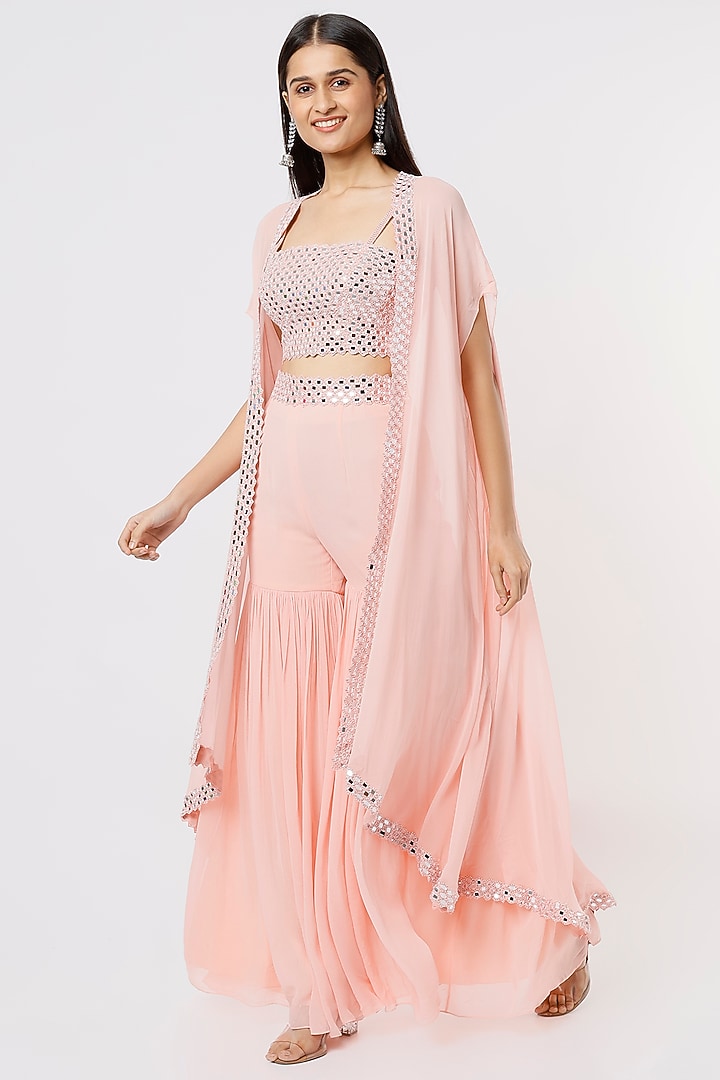 Blush Pink Georgette Ruffled Wedding Sharara Set by Kresha Lulla at Pernia's Pop Up Shop