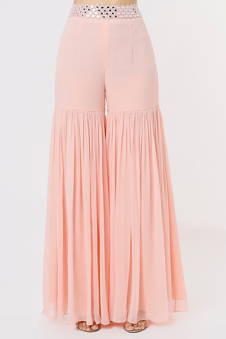 Blush Pink Georgette Ruffled Wedding Sharara Set by Kresha Lulla at Pernia's Pop Up Shop