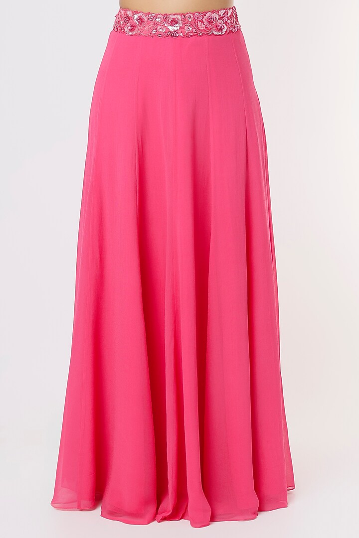 Neon Pink Georgette Embroidered Cape Set by Kresha Lulla at Pernia's Pop Up Shop