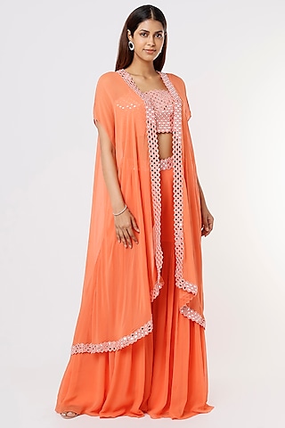Orange Georgette Ruffled Sharara Set by Kresha Lulla