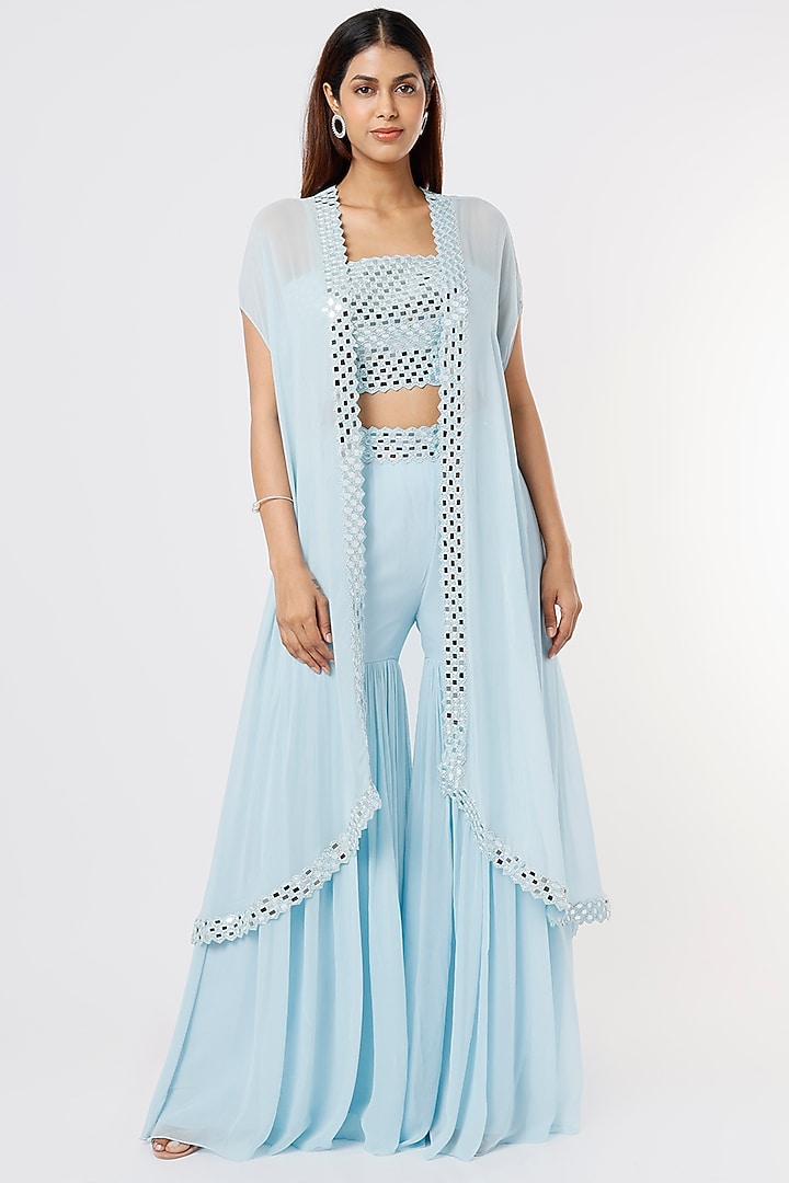 Powder Blue Georgette Wedding Sharara Set by Kresha Lulla at Pernia's Pop Up Shop