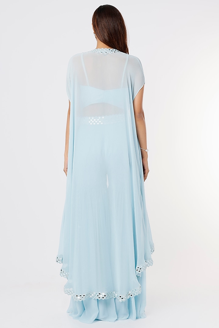 Powder Blue Georgette Wedding Sharara Set by Kresha Lulla at Pernia's Pop Up Shop