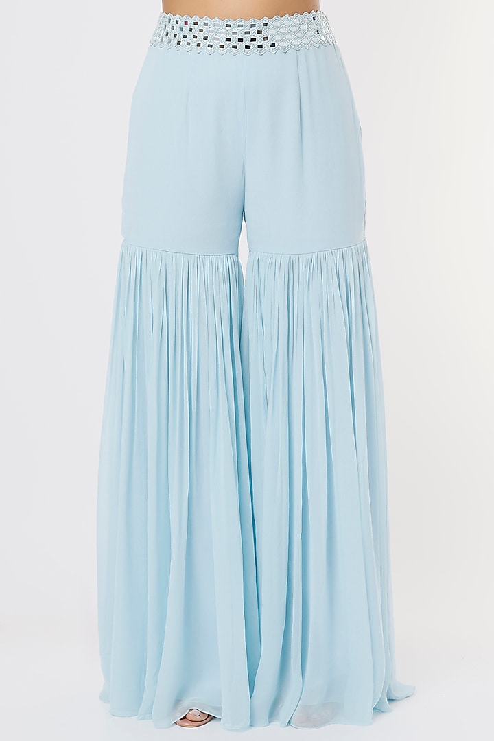 Powder Blue Georgette Wedding Sharara Set by Kresha Lulla at Pernia's Pop Up Shop