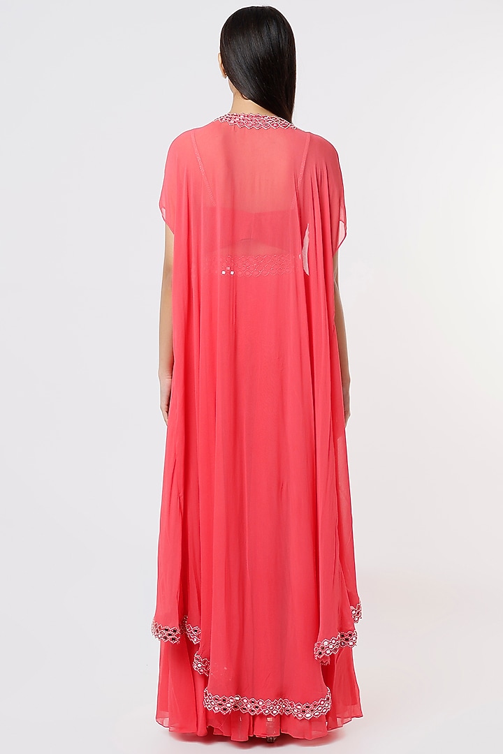 Fuchsia Georgette Mirror Work Cape Set by Kresha Lulla at Pernia's Pop Up Shop