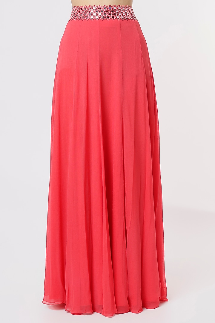 Fuchsia Georgette Mirror Work Cape Set by Kresha Lulla at Pernia's Pop Up Shop