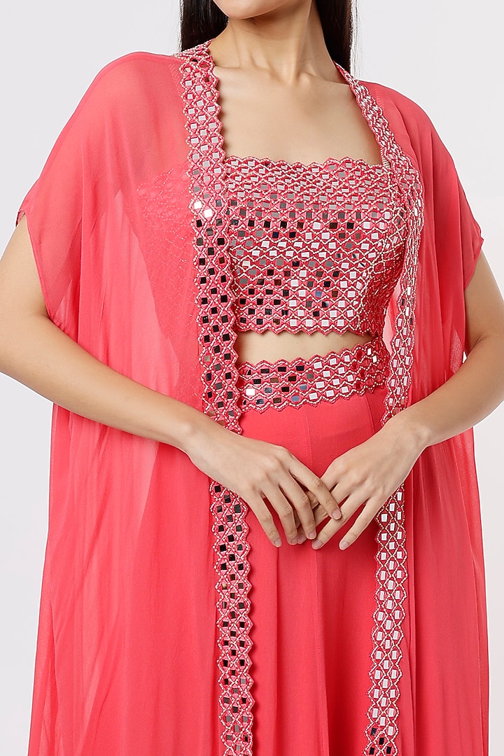 Fuchsia Georgette Mirror Work Cape Set by Kresha Lulla at Pernia's Pop Up Shop