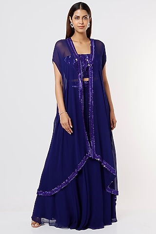 Royal Blue Georgette Skirt Set by Kresha Lulla