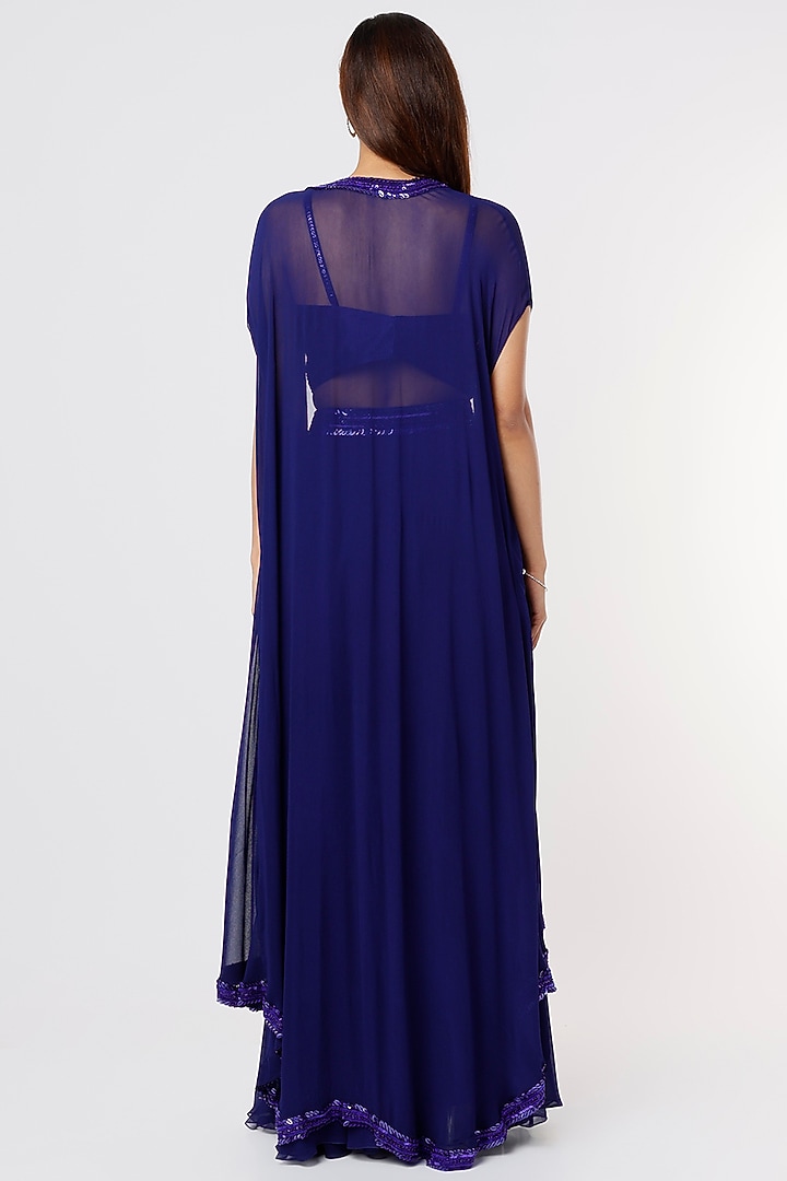 Royal Blue Georgette Skirt Set by Kresha Lulla at Pernia's Pop Up Shop