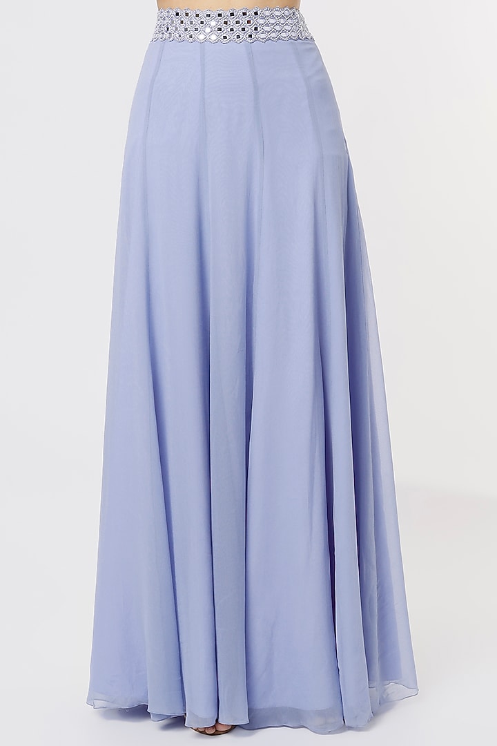 Periwinkle Blue Georgette Mirror Work Cape Set by Kresha Lulla at Pernia's Pop Up Shop