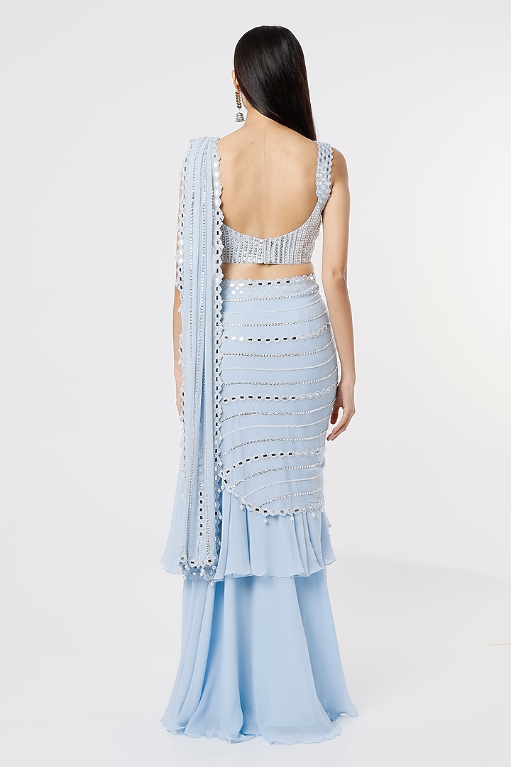 Powder Blue Georgette Wedding Saree Set by Kresha Lulla at Pernia's Pop Up Shop