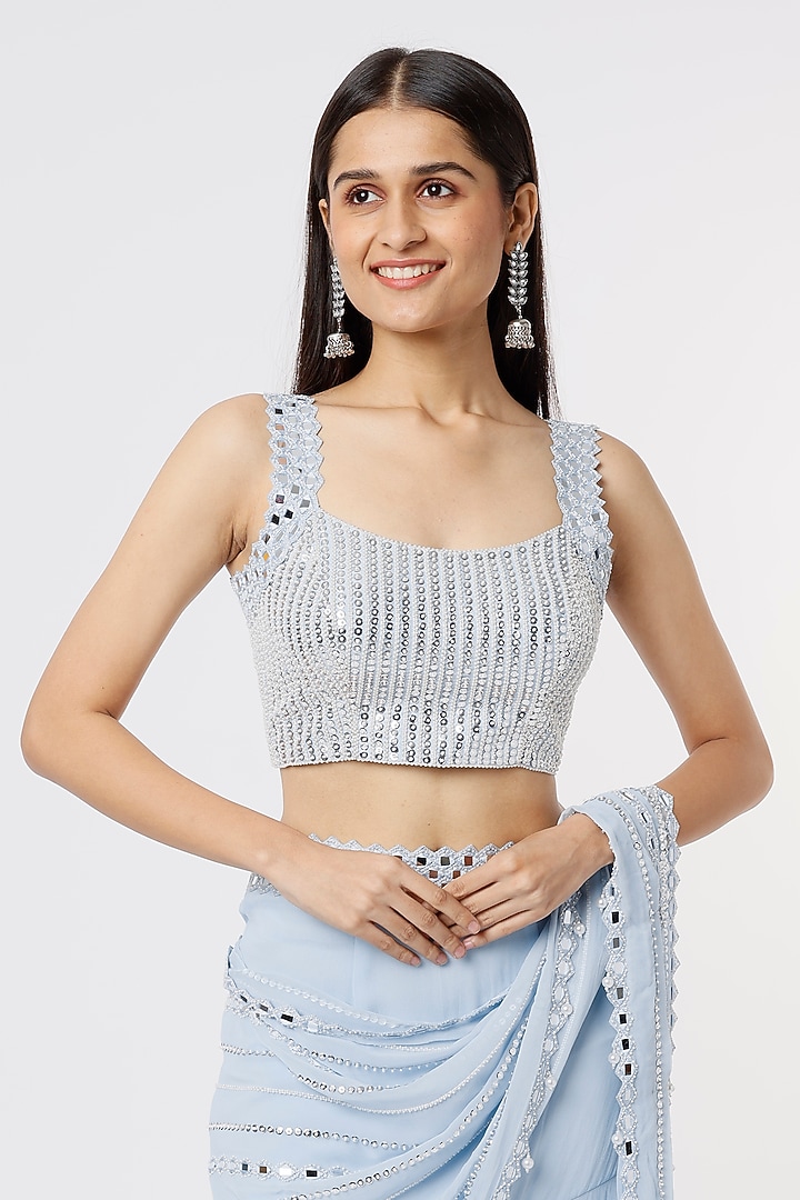 Powder Blue Georgette Wedding Saree Set by Kresha Lulla at Pernia's Pop Up Shop