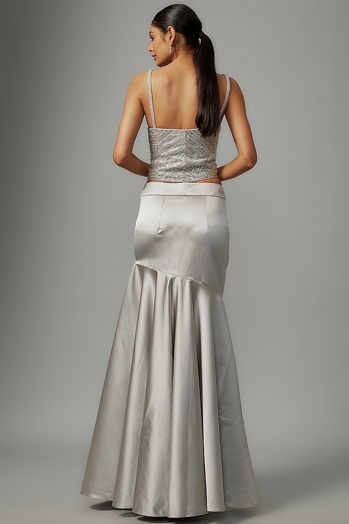 Silver Satin & Raw Silk Skirt Set by Kresha Lulla at Pernia's Pop Up Shop