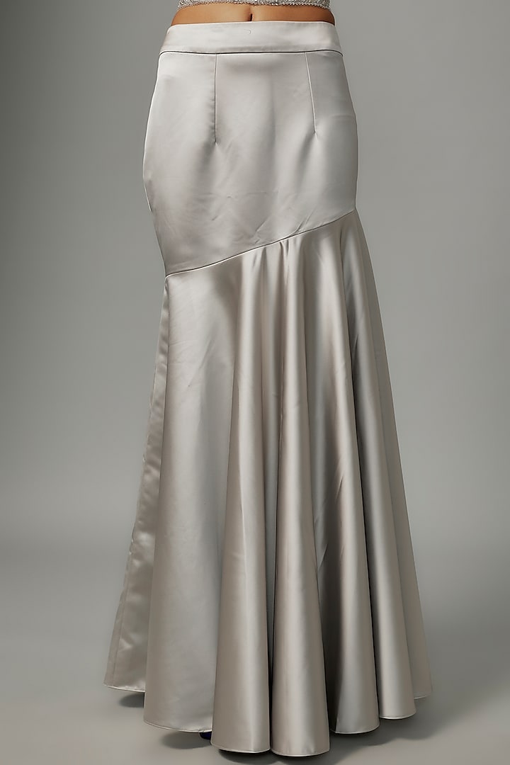 Silver Satin & Raw Silk Skirt Set by Kresha Lulla at Pernia's Pop Up Shop