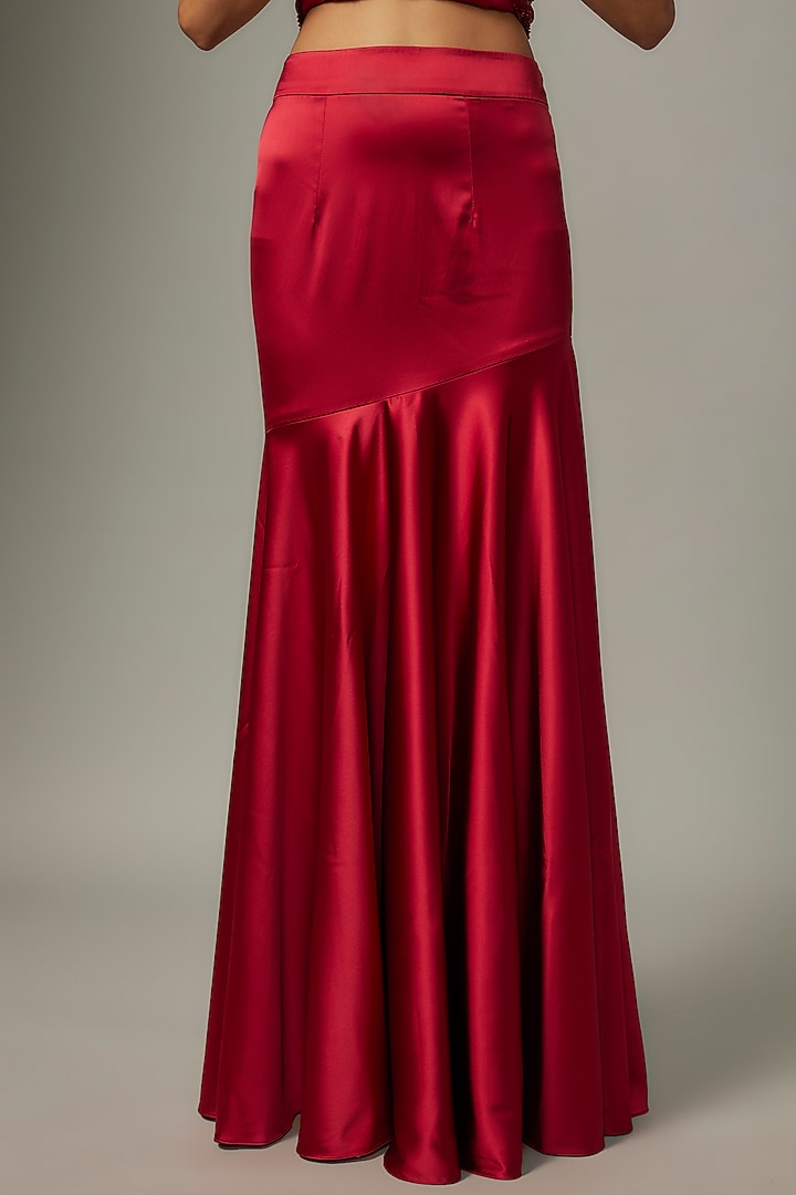Red Satin & Raw Silk Skirt Set by Kresha Lulla at Pernia's Pop Up Shop