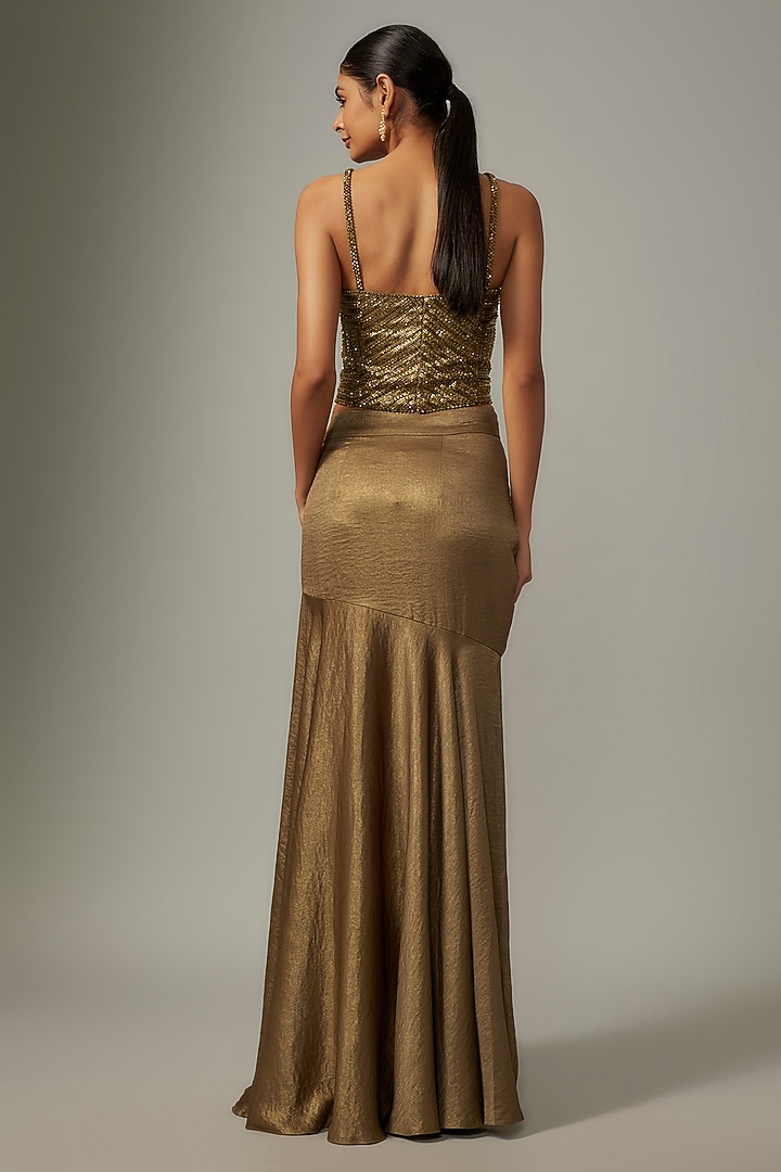 Bronze Metallic Shimmer Skirt Set by Kresha Lulla at Pernia's Pop Up Shop