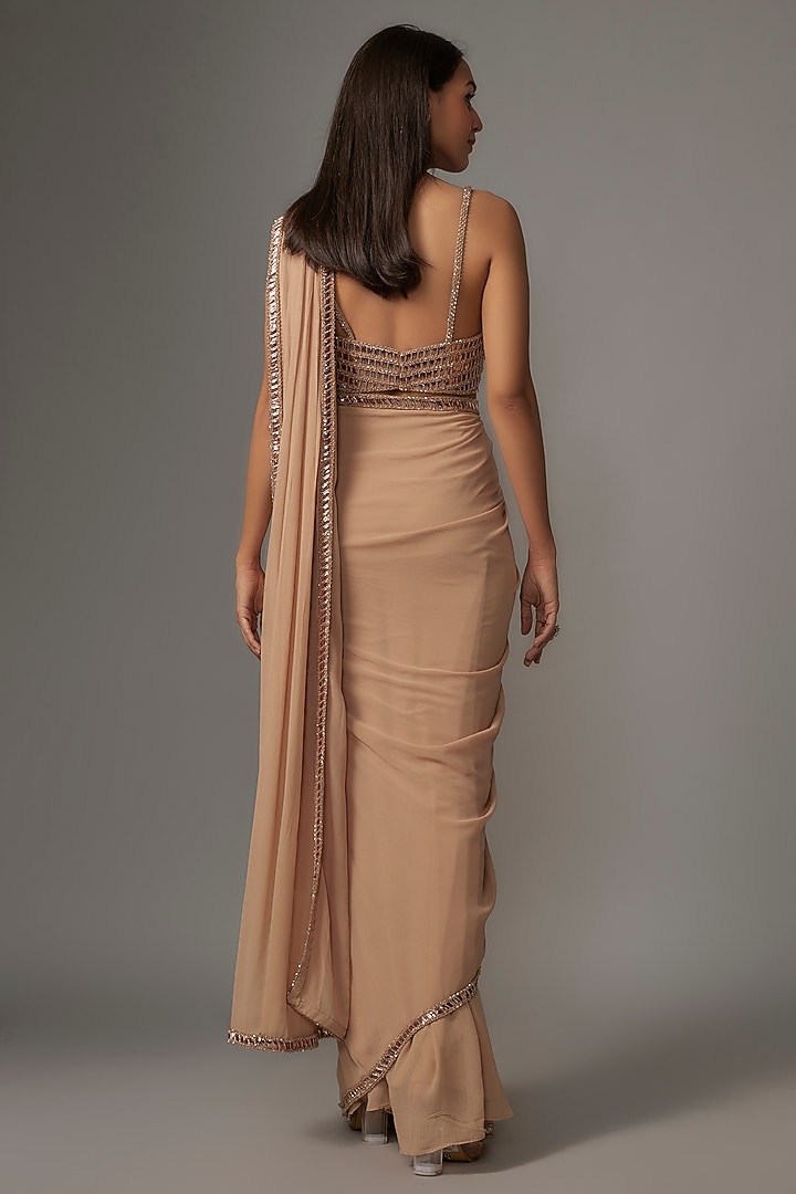 Beige Georgette Sequins Embroidered Reception Saree Set by Kresha Lulla at Pernia's Pop Up Shop