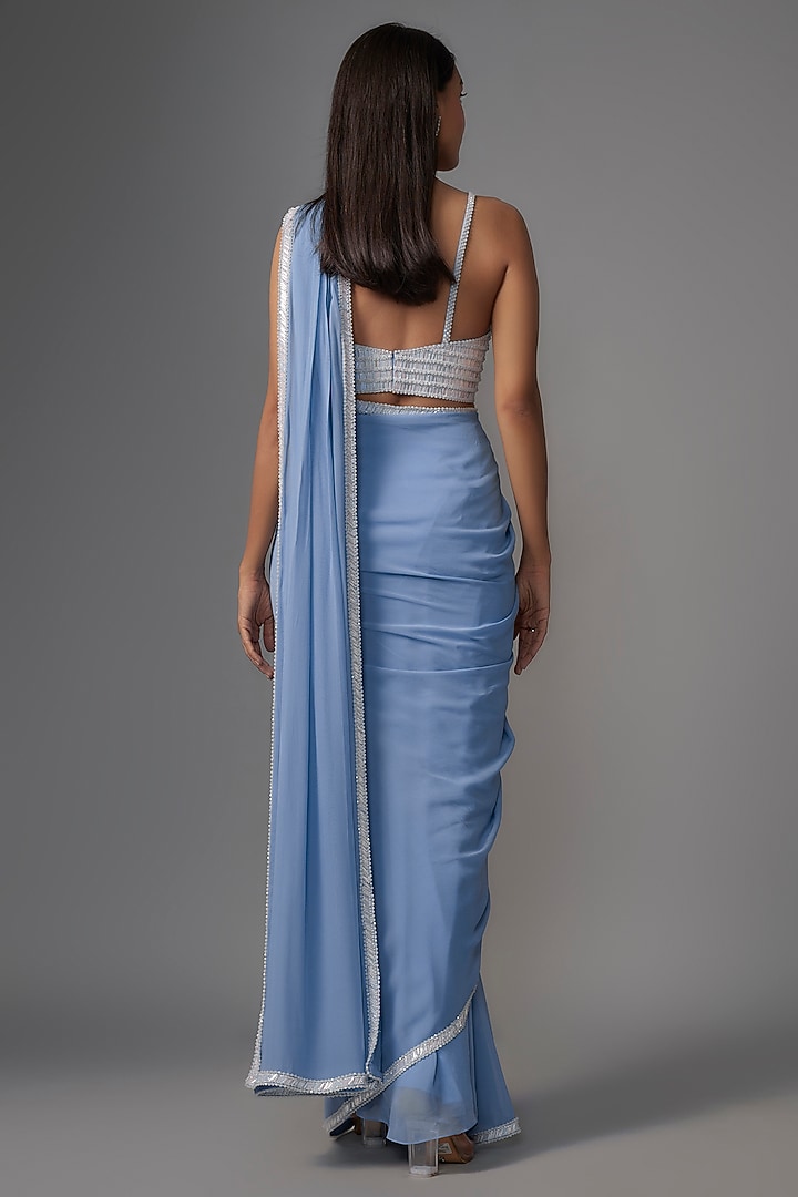 Periwinkle Blue Georgette Sequins Embroidered Reception Saree Set by Kresha Lulla at Pernia's Pop Up Shop