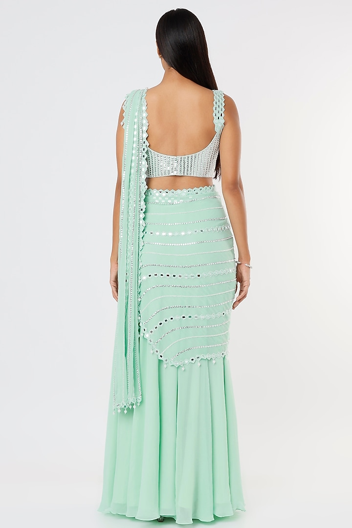 Aqua Blue Embroidered Wedding Saree Set by Kresha Lulla at Pernia's Pop Up Shop