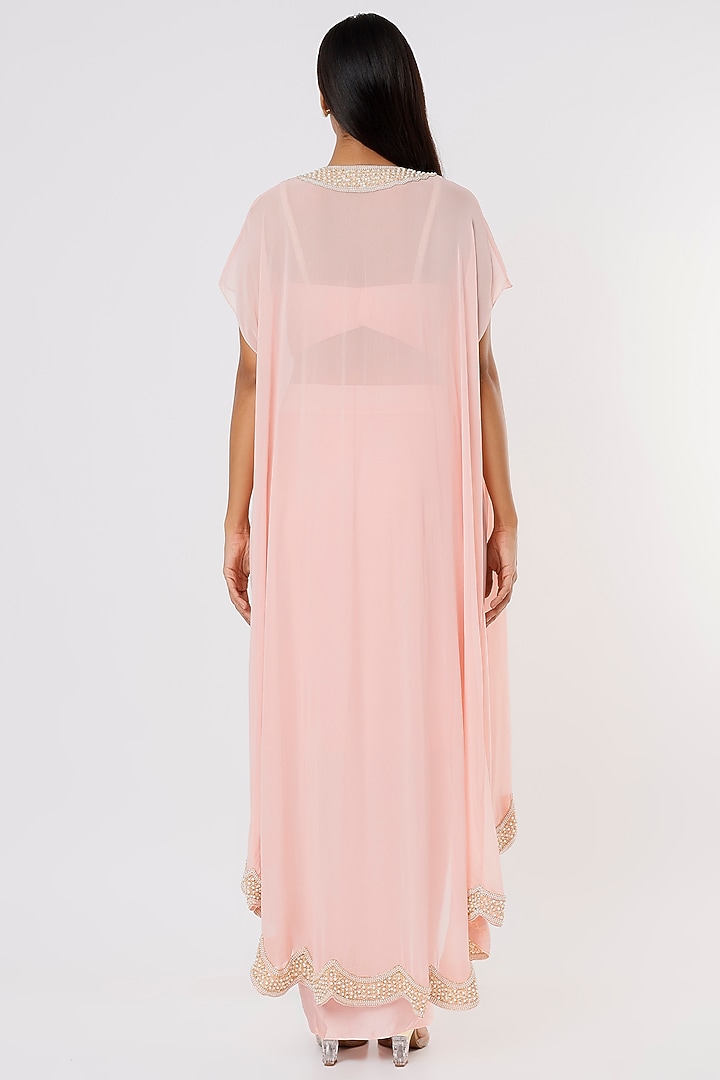 Peach Silk Dhoti Set With Cape by Kresha Lulla at Pernia's Pop Up Shop