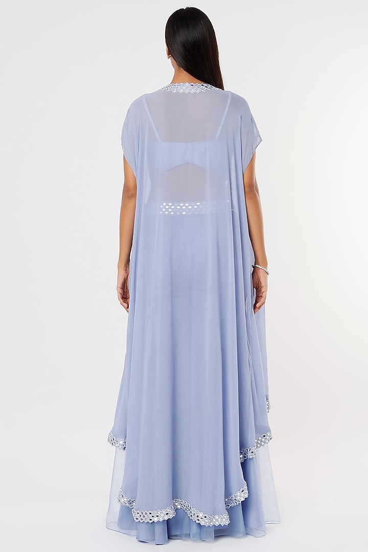 Periwinkle Blue Georgette Pant Set With Cape by Kresha Lulla at Pernia's Pop Up Shop