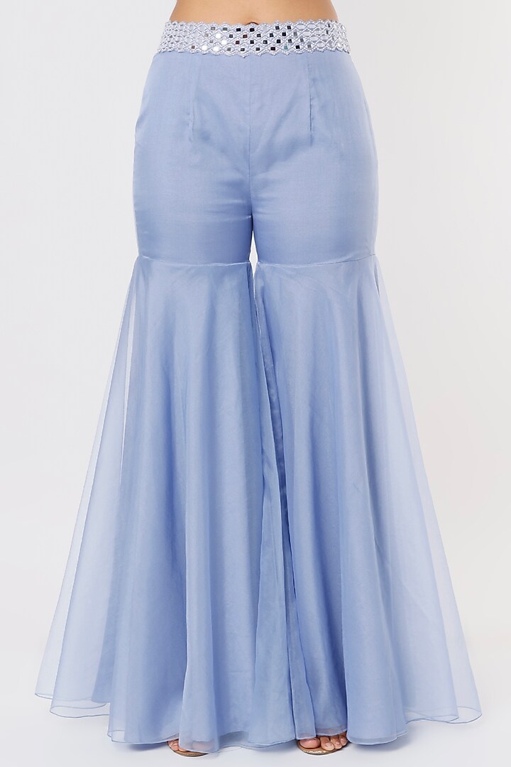Periwinkle Blue Georgette Pant Set With Cape by Kresha Lulla at Pernia's Pop Up Shop