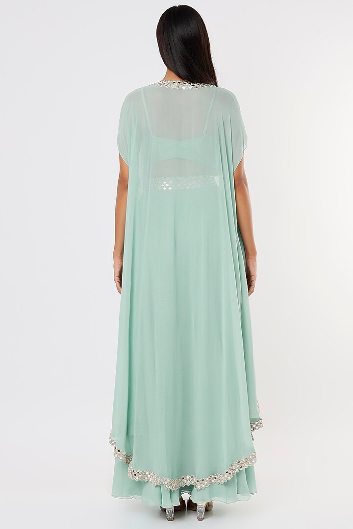 Mint Georgette Skirt Set With Cape by Kresha Lulla at Pernia's Pop Up Shop