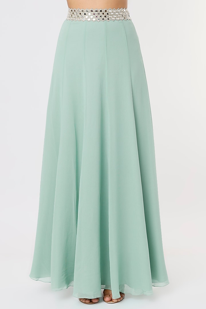 Mint Georgette Skirt Set With Cape by Kresha Lulla at Pernia's Pop Up Shop
