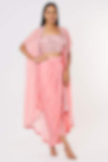 Bubblegum Pink Satin Dhoti Set With Cape by Kresha Lulla at Pernia's Pop Up Shop