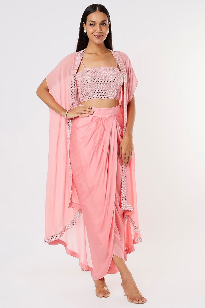 Bubblegum Pink Satin Dhoti Set With Cape by Kresha Lulla at Pernia's Pop Up Shop